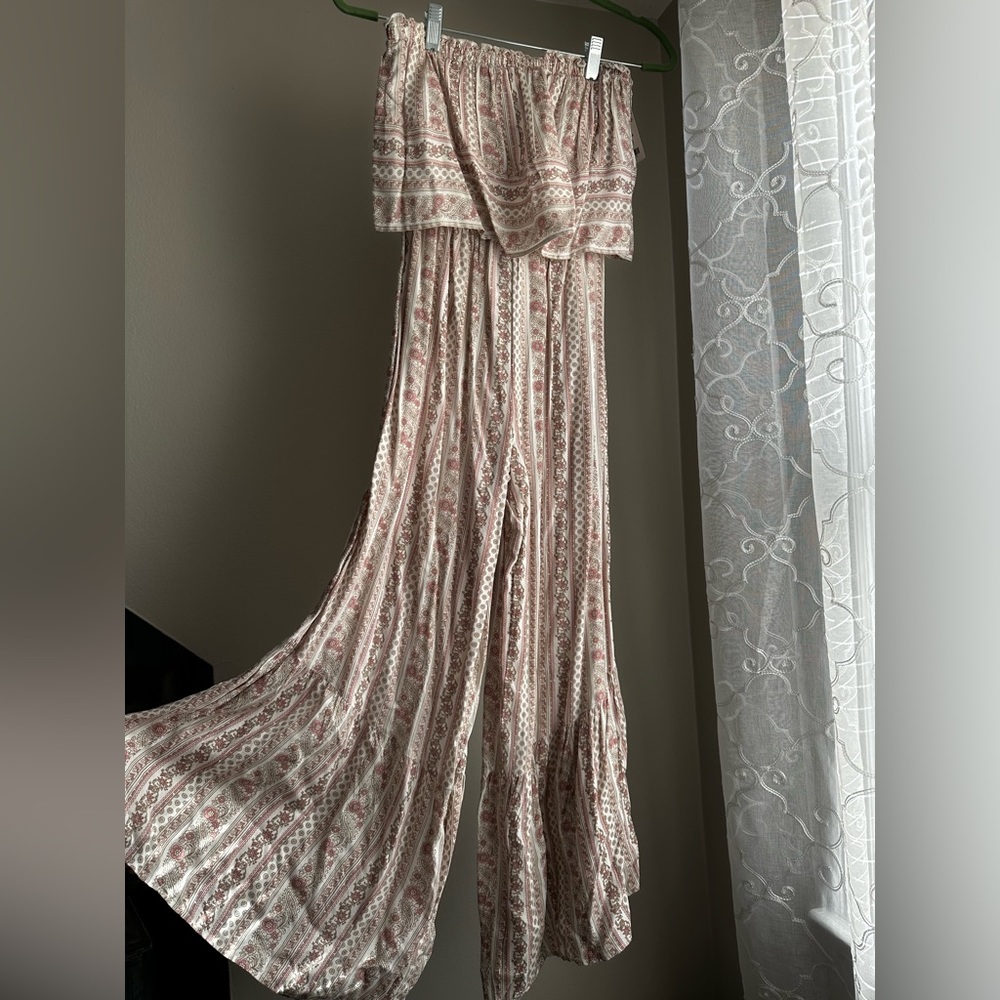 Strapless flare pant romper